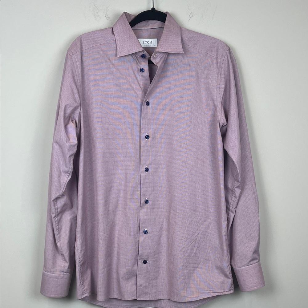 Eton Red Blue Checkered Button Down Dress Shirt Men's 40/15.75 - Picture 2 of 10